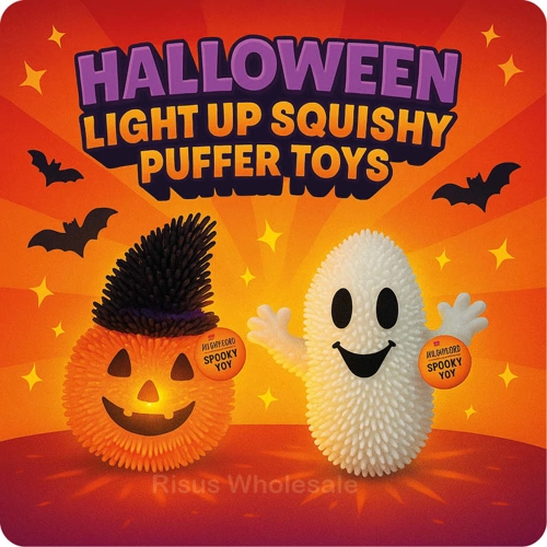 24 x Halloween Light Up Squishy Puffer Toys