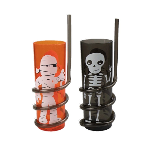 24 x Halloween Drinking Tumblers & Spiral Straws