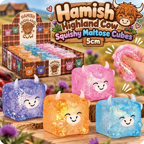 12 x Hamish Highland Cow Squishy Cubes 5cm