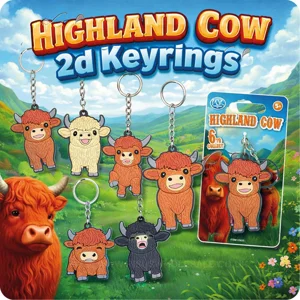 48 x Highland Cow 2d Keyrings
