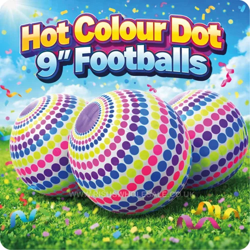 12 x Hot Colour Dot Footballs 9" - Deflated