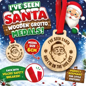 12 x I've Seen Santa Wooden Grotto Medals