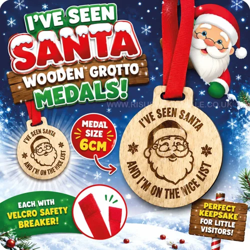 12 x I've Seen Santa Wooden Grotto Medals