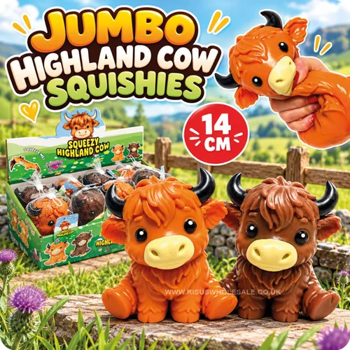 8 x Jumbo Squishy Highland Cows 14cm