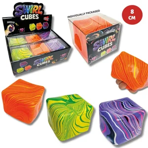 6 x Jumbo Squishy Maltose Swirl Cubes 8cm