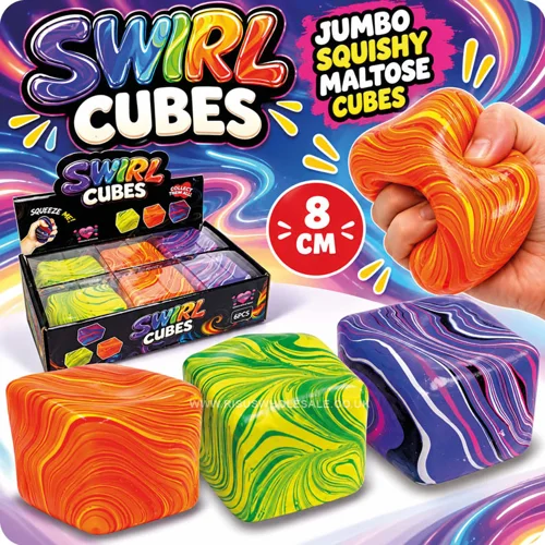 6 x Jumbo Squishy Maltose Swirl Cubes 8cm