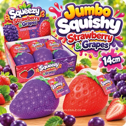 6 x Jumbo Squishy Strawberry & Grapes 14cm