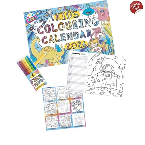 12 x Kids Colouring Calendars 2026
