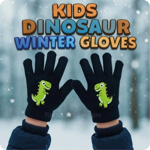 24 x Pairs Of Kids Dinosaur Winter Gloves