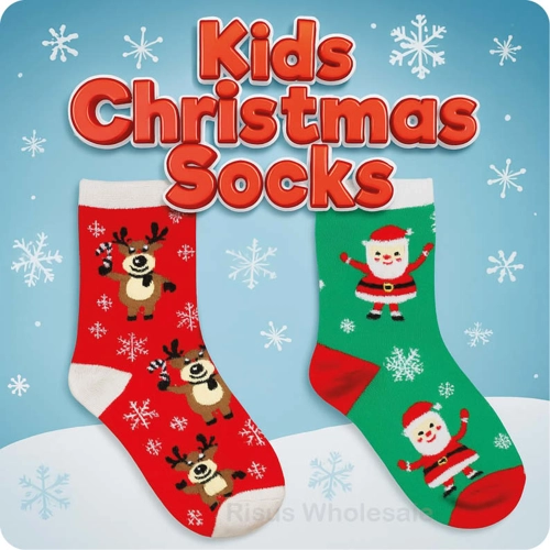 12 x Kids Christmas Reindeer & Santa Socks
