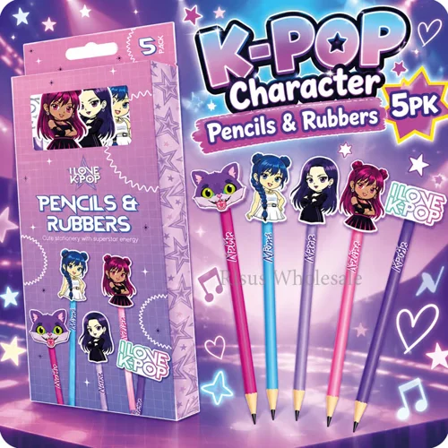 24 x K-Pop Character Pencils & Rubbers 5pk