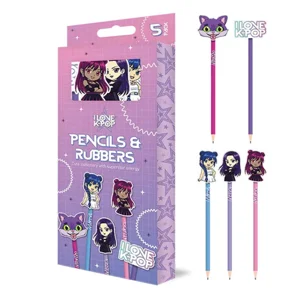 24 x K-Pop Character Pencils & Rubbers 5pk