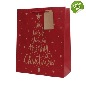 12 x Luxury Kraft Merry Christmas Gift Bags - MED