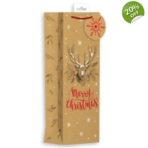 6 x Kraft Stag Bottle Gift Bags