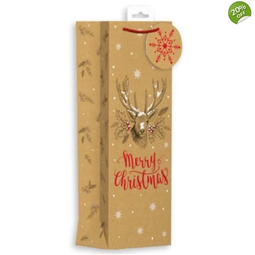 6 x Kraft Stag Bottle Gift Bags