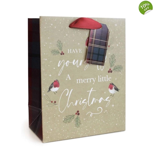12 x Luxury Kraft Robin Gift Bags - MED