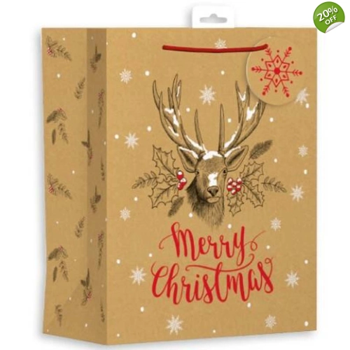 6 x Kraft Stag Gift Bags - LG