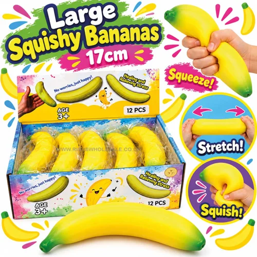 12 x Large Squishy Bananas 17cm