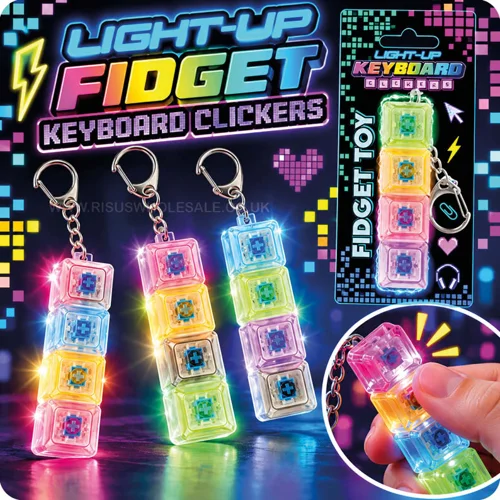 12 x Light Up Fidget Clicker Keyboard Keyrings