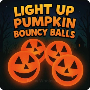 12 x Halloween Light Up Pumpkin Bouncy Balls