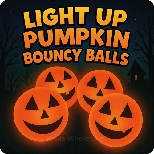 12 x Halloween Light Up Pumpkin Bouncy Balls