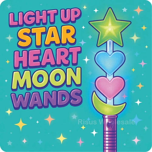 12 x Light Up Star Heart Moon Wands