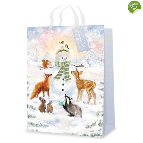 12 x Luxury Snowman & Animals Gift Bags - MED
