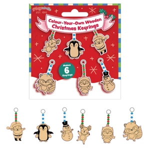 12 x Make Your Own Wooden Christmas Keyrings 6pk
