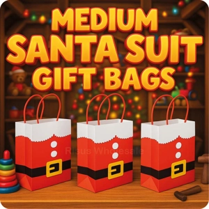 12 x Medium Santa Suit Gift Bags W/Handles