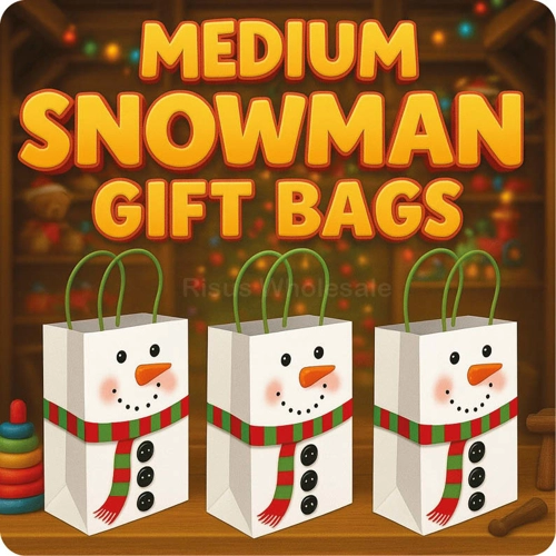 12 x Medium Snowman Gift Bags W/Handles