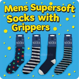 48 x Mens Supersoft Printed Socks with Grippers
