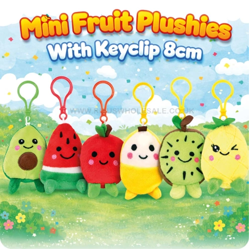 12 x Mini Fruit Plushies With Keyclip 8cm