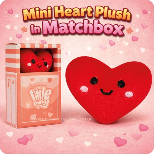 6 x Mini Heart Plush In Matchbox
