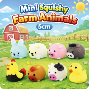 96 x Mini Squishy Farm Animals 5cm