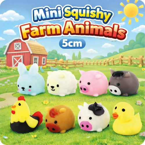 96 x Mini Squishy Farm Animals 5cm