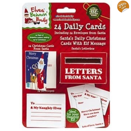 24 x Daily Christmas Cards From Santa W/Letter Box 24pk