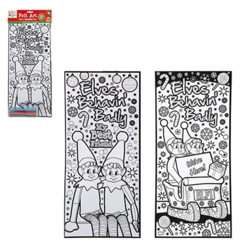 24 x Naughty Elves Felt Art Colouring Pictures