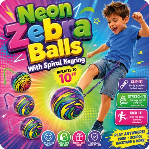 24 x Zebra Balls With Spiral Keychain