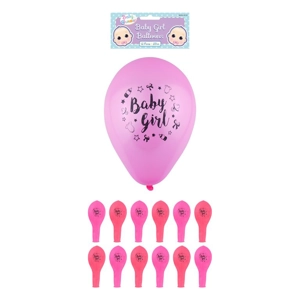 12 x Pink Baby Girl Balloons 12pk