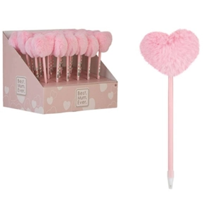 24 x Pink Heart Pom Pom Pens