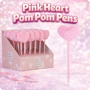 24 x Pink Heart Pom Pom Pens