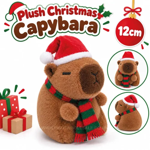12 x Plush Christmas Capybaras 12cm