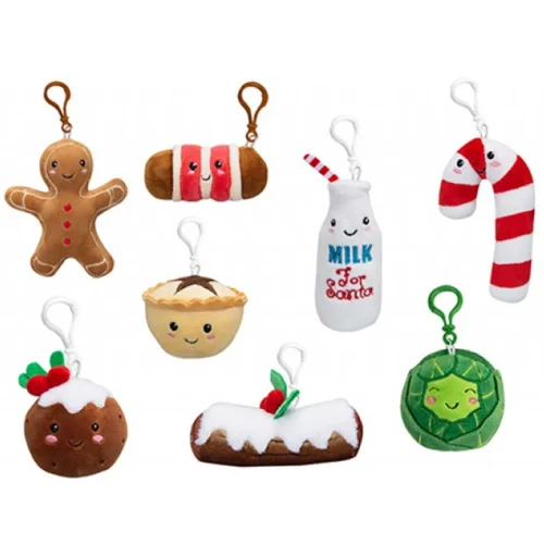 12 x Plush Christmas Foodies Keyclips