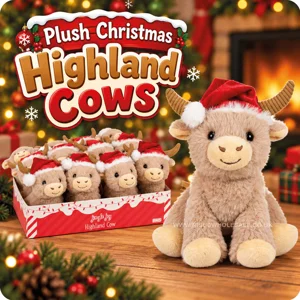 12 x Plush Christmas Highland Cows 15cm