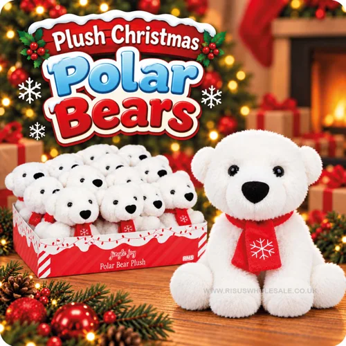 12 x Plush Christmas Polar Bears 15cm