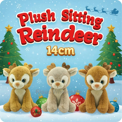 12 x Plush Cute Sitting Reindeer 14cm