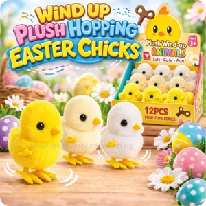 12 x Wind Up Plush Hopping Easter Chicks