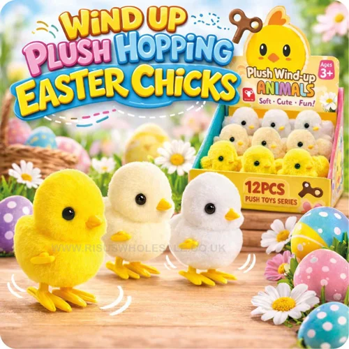 12 x Wind Up Plush Hopping Easter Chicks