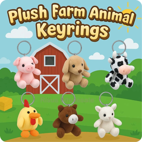 24 X Plush Farm Animal Keychains