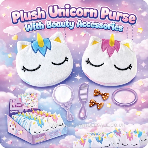 16 x Plush Unicorn Purses With Beauty Accessories